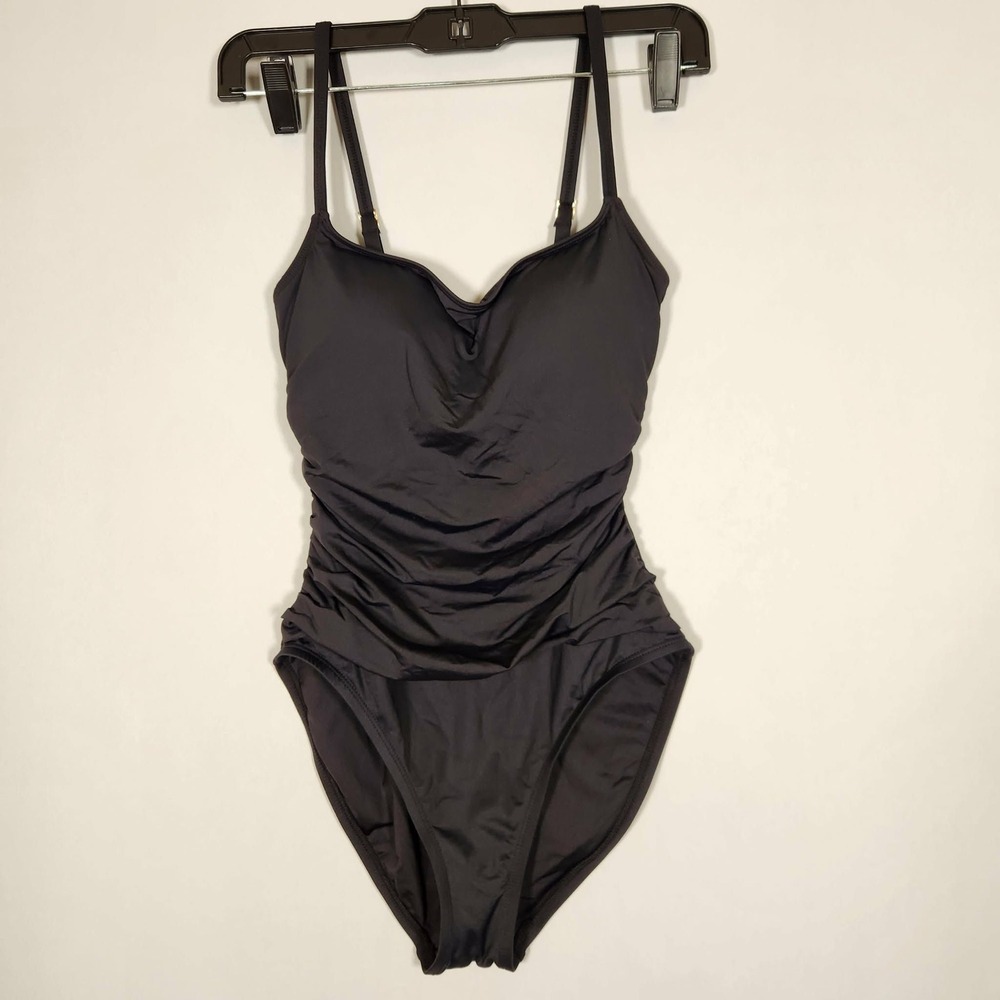 LA BLANCA Island Goddess Front Wrap One Piece Size 6 Black
